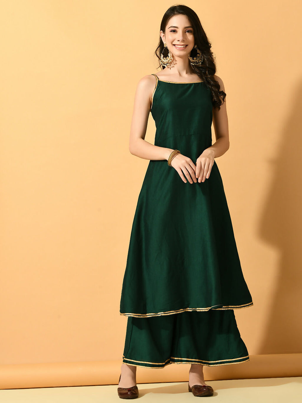 Myshka Women's Green Solid Party Kurta Sets | Grocsy