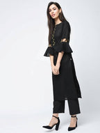Aniyah Cotton Criss Cross Bell Sleeves Straight Kurta In Black (AN-101C) | Grocsy