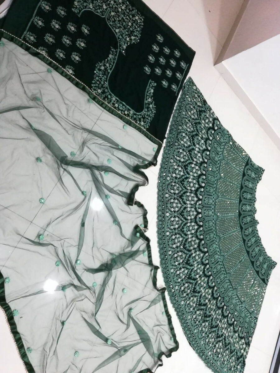 Jyoti Fashion Beautiful Bottle Green Faux Georgette 3MM Sequins with Thread & Jari Embroidery Lehenga Choli with Dupatta | Grocsy