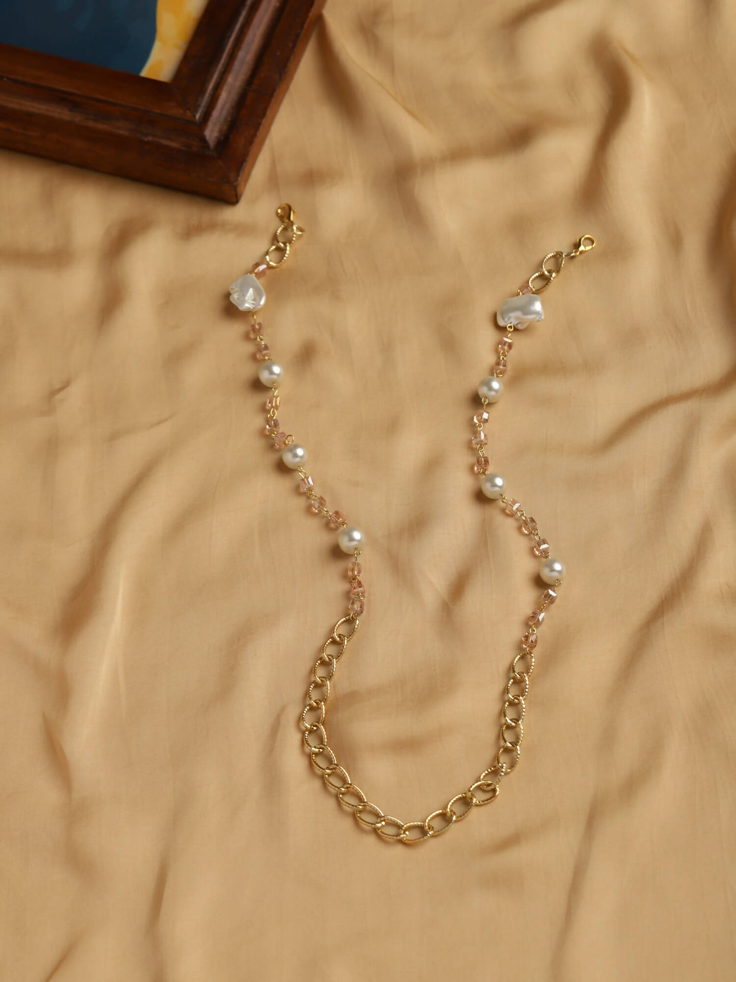 White Golden Embellished Mask Chain - Ruby Raang | Grocsy