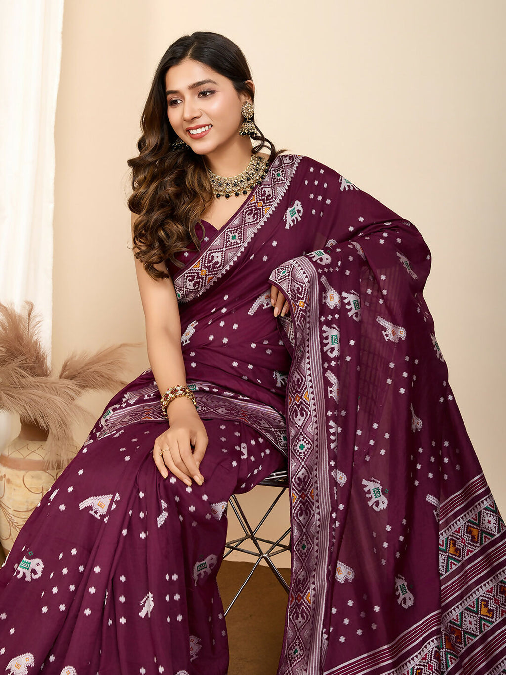 Wine Soft Silk Woven Meenakari Designer Saree - Vedanti | Grocsy