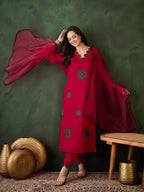 Sangria Zari Sequence Embroidered Kurta & Trouser With Dupatta | Grocsy