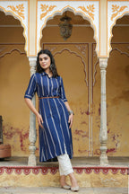 Juniper Women's Navy Rayon Staple Printed A-Line Dress | Grocsy