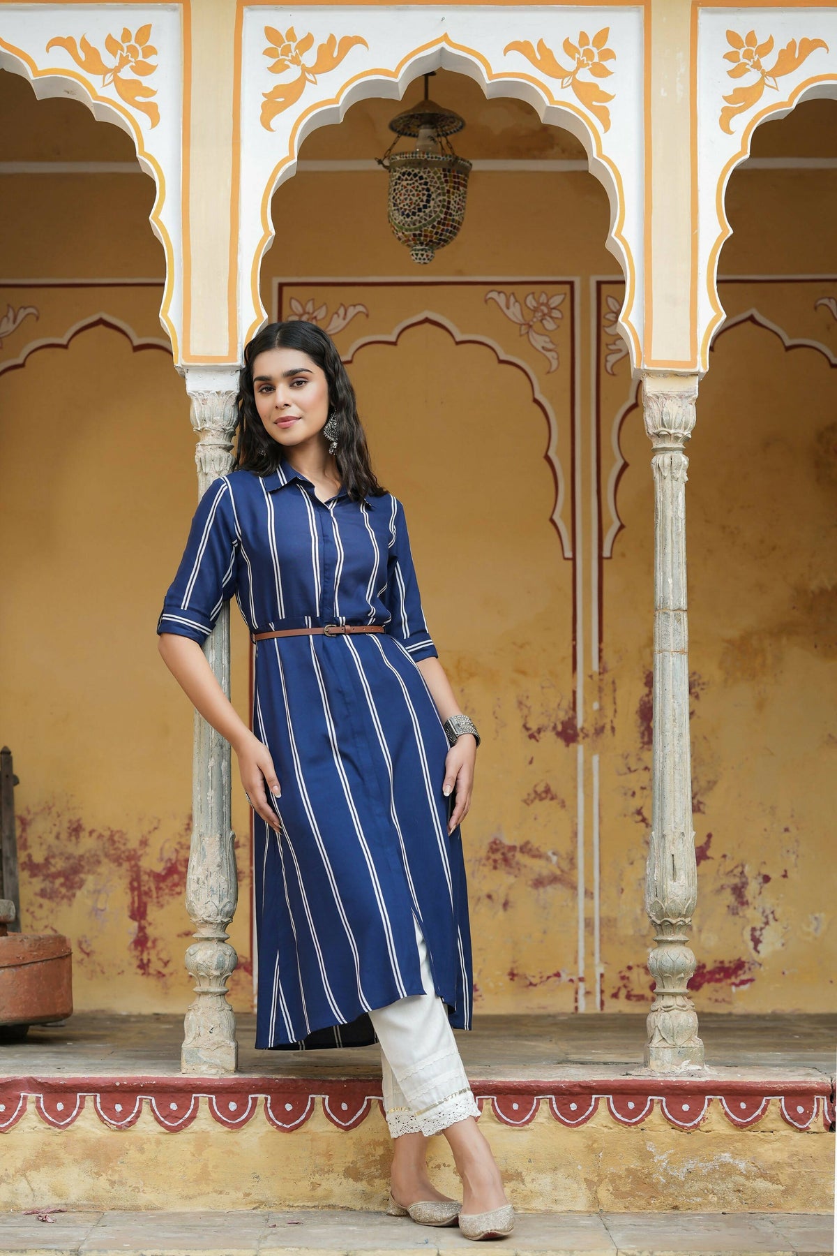 Juniper Women's Navy Rayon Staple Printed A-Line Dress | Grocsy
