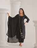Festive Ethnic Viscose Rayon Black Stitched Suit With Dupatta - Rashmika | Grocsy