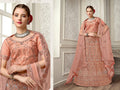 Peach Net Fancy Zari Embroidered work Lehenga Choli with Dupatta - Heer | Grocsy