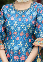 Wedding Designer Blue Soft Dola Silk Anarkali suit with Dupatta - Samanta | Grocsy
