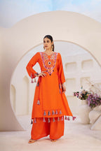 The52 Women's Gorgeous Rayon Fabric Thread Work Straight Kurta Palazzo Set | Grocsy