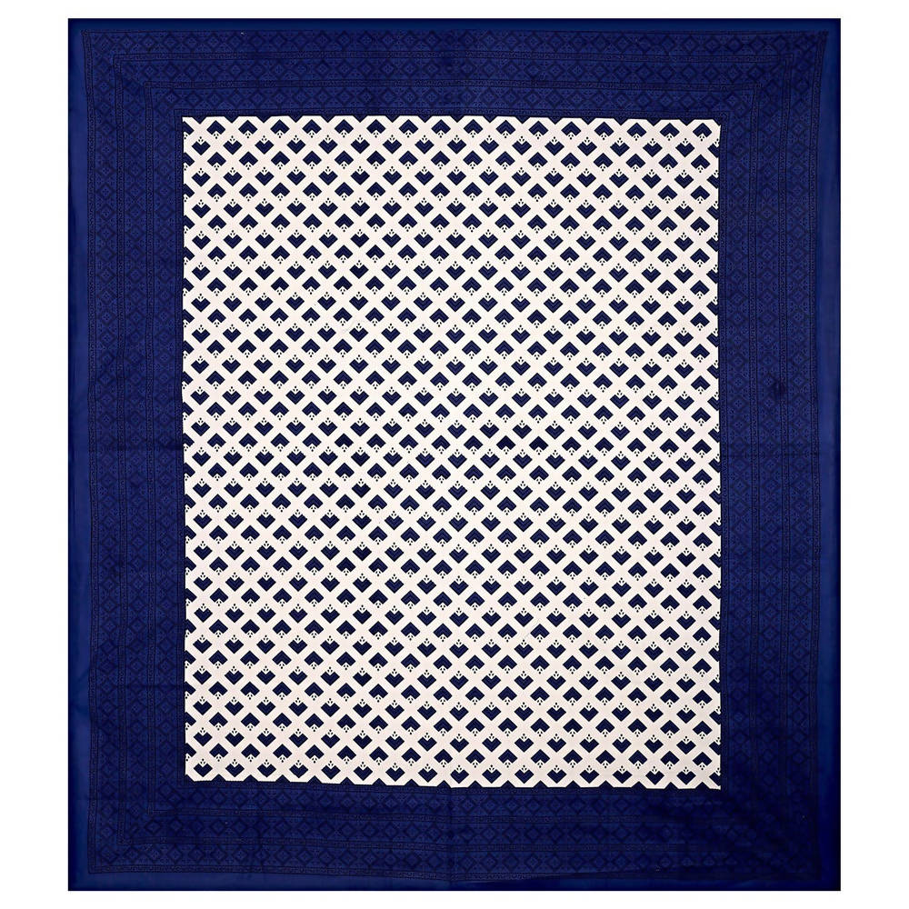 Vamika Printed Cotton White & Blue Bedsheet With Pillow Covers (LEOC_BRFI_B) | Grocsy