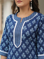Aramya Straight Soft Cotton Floral Print Women's Kurta Set - Blue | Grocsy