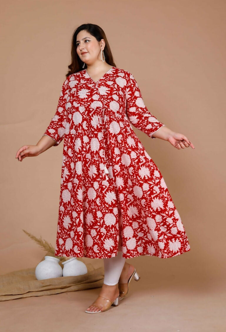 Miravan Women's Plus Size Pure Cotton Floral Printed Anarkali Kurta | Grocsy