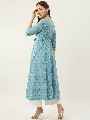 FIORRA Women's Sky Blue Cotton Kurta | Grocsy