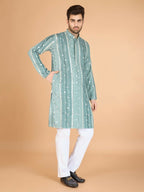 Vastranavya Pista Exclusive Festival Wear Pure Viscose Rayon Sequence & Foil Mirror Heavy Embroidered Work Kurta | Grocsy