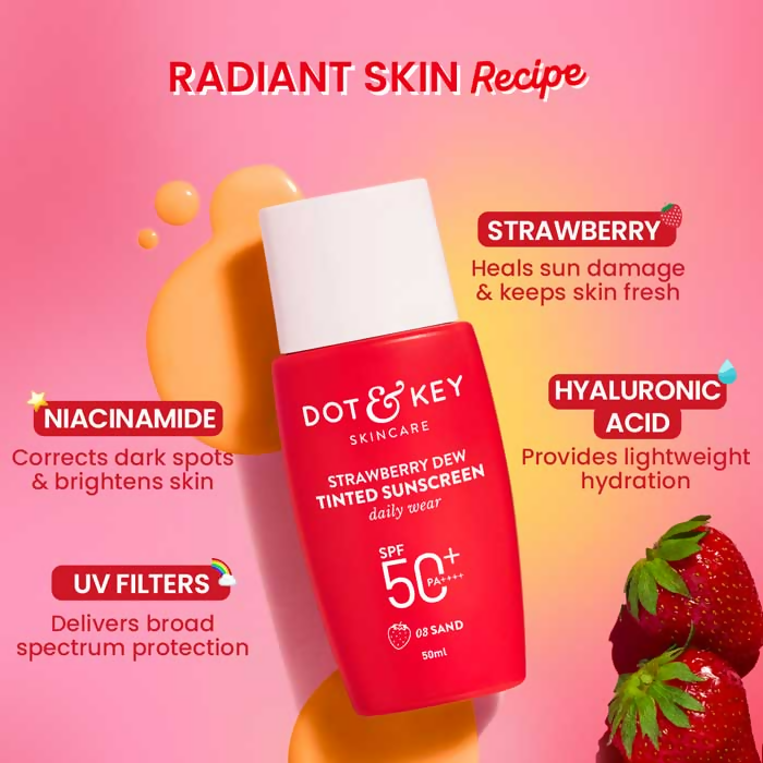 Dot & Key Strawberry Dew Tinted Sunscreen SPF 50+ PA++++ 03 Sand | Grocsy