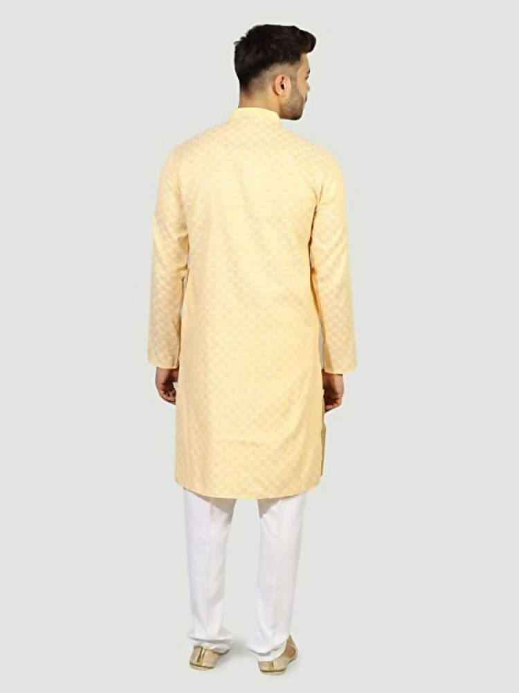 Uri And Mackenzie Mens Casual Cotton Blend kurta Pajama Set (Light Yellow) | Grocsy