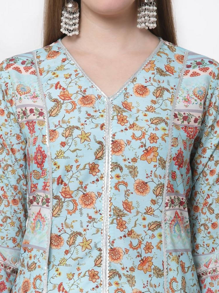 Myshka Blue Color Pure Cotton Printed Kurta | Grocsy