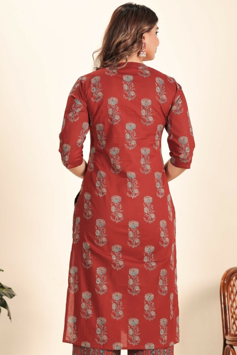 Aramya Maroon Soft Cotton Floral Straight Kurta for Women | Grocsy