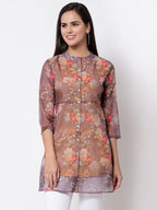 Myshka Women's Organza Printed Printed 3/4 Sleeve Round Neck Casual Multicolor Tunic | Grocsy