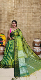 Exclusive Collection Green Beautiful Tissue Benarasi Saree | Grocsy