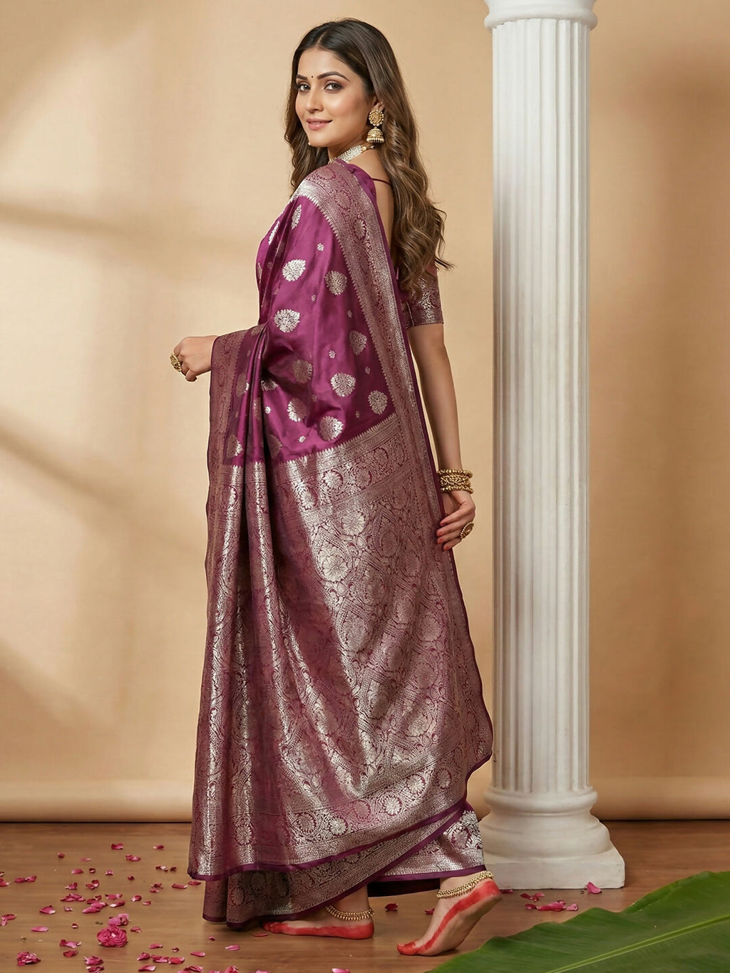 Shree Shyam Fashion Purple Silk Blend Saree | Grocsy