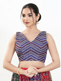 Joban Fashion Purple Silk Padded Blouse With V Neck Sleeveless | Grocsy