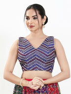 Joban Fashion Purple Silk Padded Blouse With V Neck Sleeveless | Grocsy