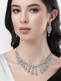 NVR Women Silver Plated & Turquoise Cz Stone Handcrafted Jewellery Set