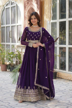 Joban Fashion Purple Georgette Sequence Embroidery Work Kurta Set | Grocsy