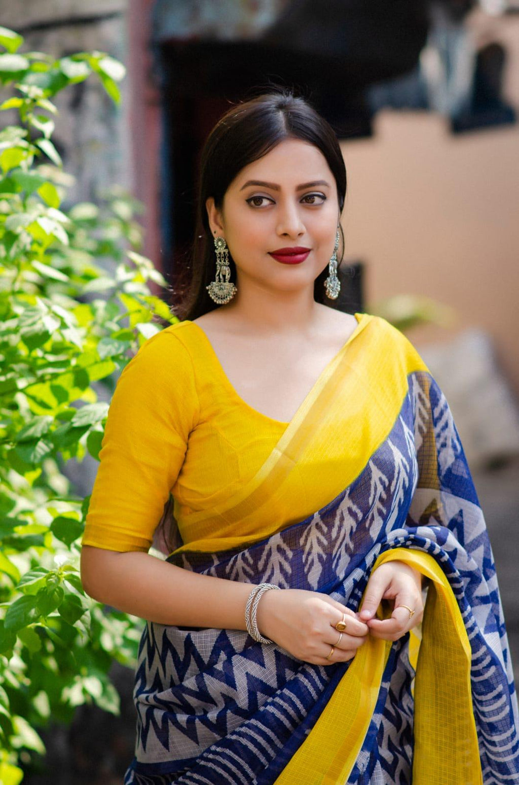 Blue Polycotton Ethnic Motifs Saree with Unstitched Blouse - A2M | Grocsy