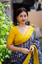 Blue Polycotton Ethnic Motifs Saree with Unstitched Blouse - A2M | Grocsy