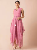 Indya Pink & White Bandhani Printed Maxi Dress | Grocsy
