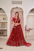 Eilara Women'S Red Butterfly Net Thread With Zari Sandwich Sequence Embroidered Work Lehenga Choli For Wedding | Grocsy