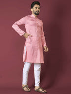 Anaita Pink Solid Soft Jacquard Silk Straight Kurta | Grocsy