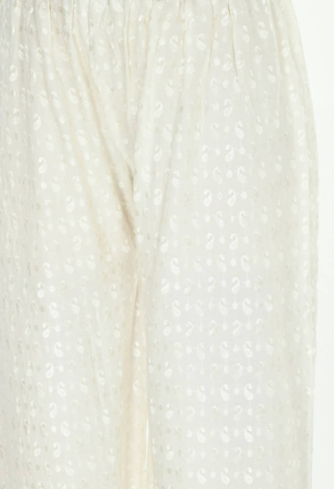 Mominos Fashion Moeza Reyon Cotton White Color Chikan Work Palazzo | Grocsy