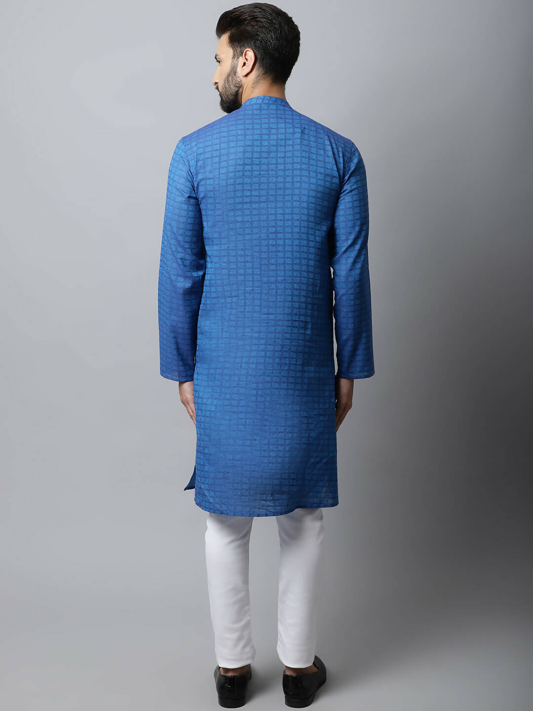 Even Apparels Blue Color Pure Cotton Men's Kurta With Band Collar (CHK1198) | Grocsy