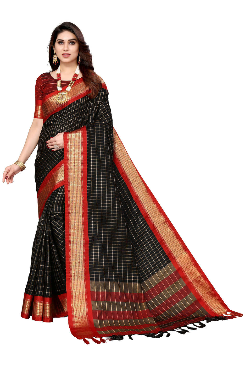 Vamika Weaving Black Cotton Silk Saree | Grocsy