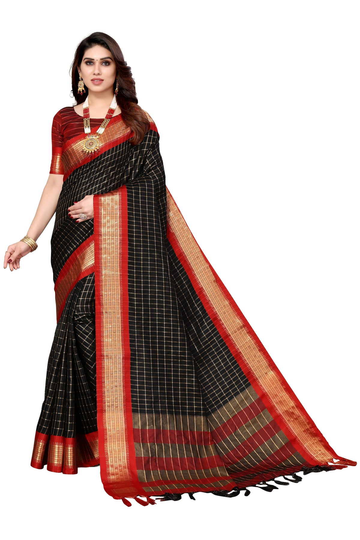 Vamika Weaving Black Cotton Silk Saree | Grocsy