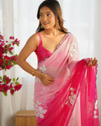 Pink Georgette Pedding Color, Embroidery Work Party Wear Saree - Erisha | Grocsy