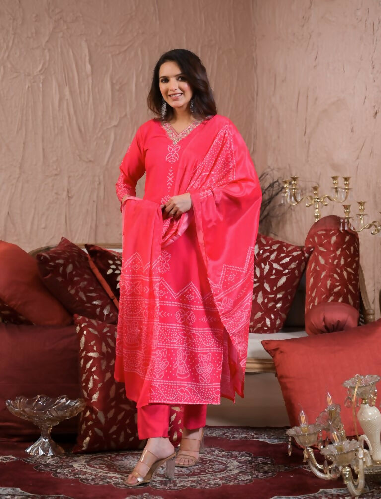 Festive Ethnic French Crepe Pink Stitched Suit With Dupatta - Rashmika | Grocsy