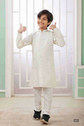Raivat Ethnic Art Silk Embroidery Work Kids Kurta Pajama In Cream Colour | Grocsy