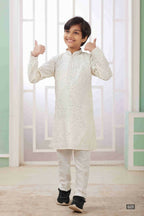 Raivat Ethnic Art Silk Embroidery Work Kids Kurta Pajama In Cream Colour | Grocsy