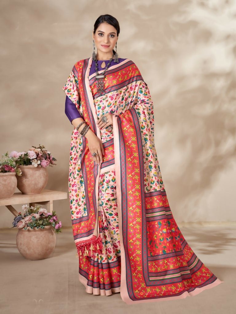 Aayaa Designer Winter Collection Printed Saree With Shawl - Multi Color | Grocsy