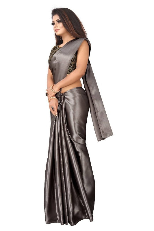 Vamika Grey Satin Designer Saree (PAVITRA GREY) | Grocsy