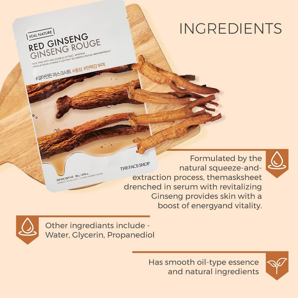 The Face Shop Real Nature Red Ginseng Face Mask - Korean Skincare | Grocsy