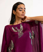 Timaraa Plum Hand Embellished Bird Kaftan Dress | Grocsy