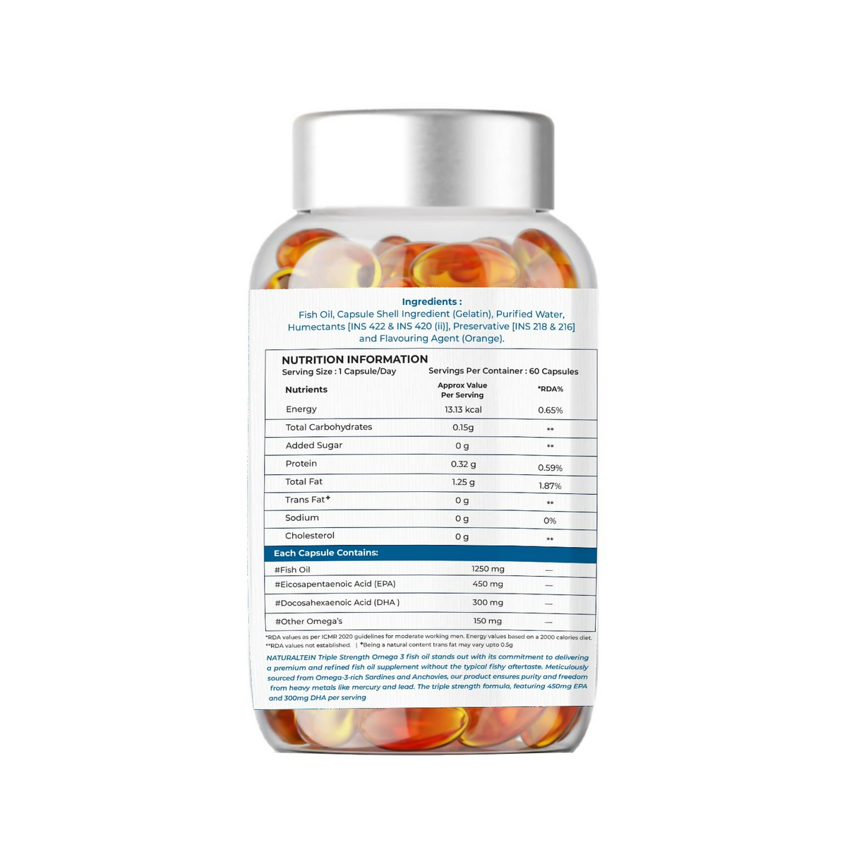 Naturaltein Omega-3 Fish Oil 1250mg Triple Strength Softgels