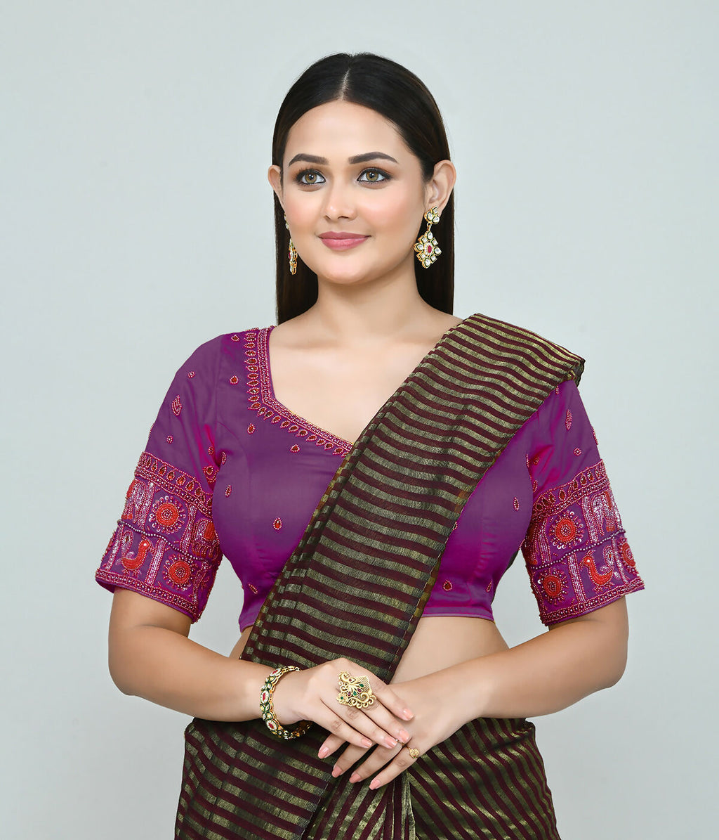 Joban Fashion Women's Purple Embroidered Stitched Blouse | Grocsy