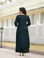 Juniper Women's Green Solid Nylon Kurta Pant With Dupatta Set With Thread & Mirror Work | Grocsy