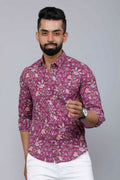 Miravan Men's Purple Comfort Foral Printed Casual Cotton Shirt | Grocsy