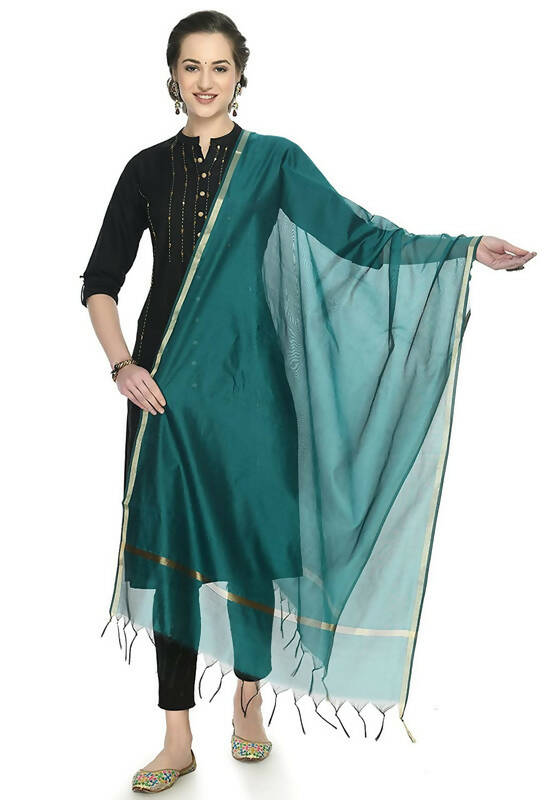Mominos Fashion Moeza Banarsi Piping Rama Green Dupatta | Grocsy